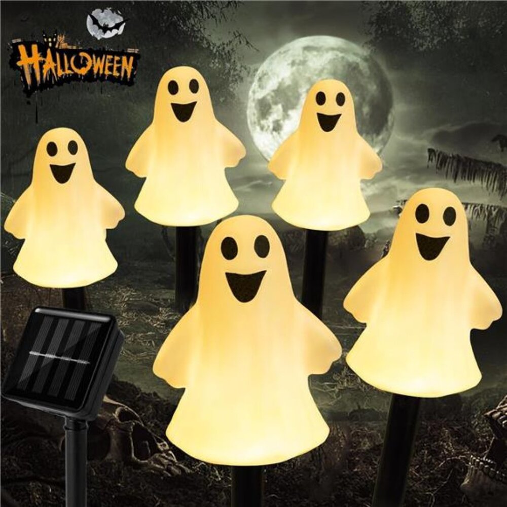 Solar Halloween Ghost Pathway lights Decorations, Halloween Ghost Stake 5 Lights